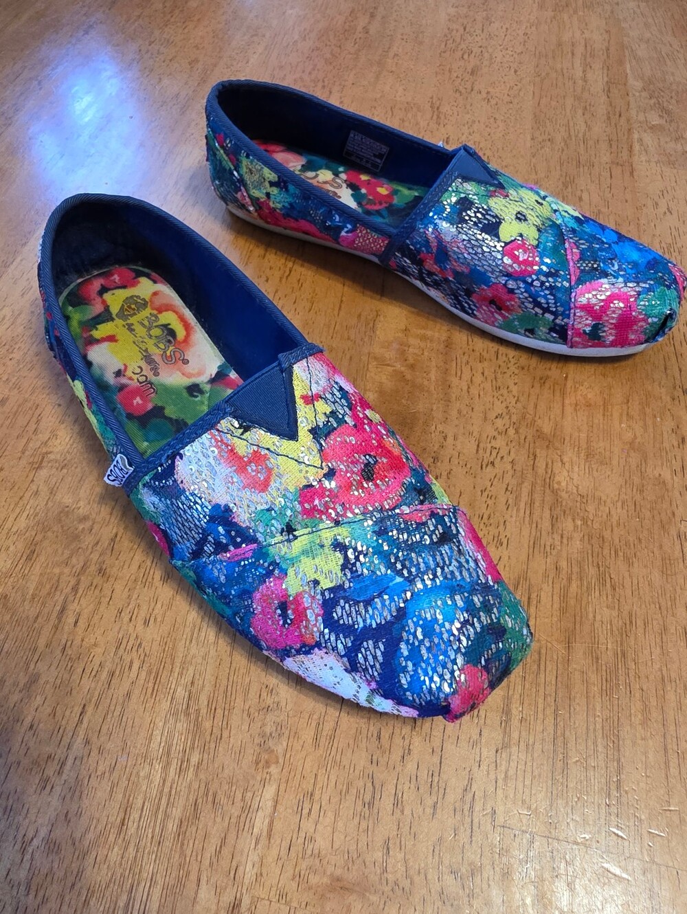 Skechers BOBS Floral Metallic Memory Foam Slip-On Shoes Size 8.5